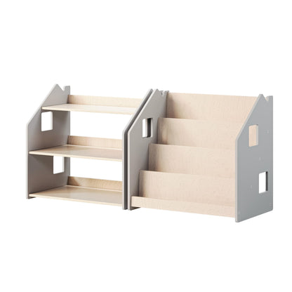 BusyKids boekenkast en speelgoedrek set – wit en grijs