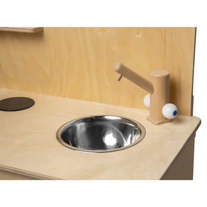 Van Dijk Toys Spielküche aus Holz, natur mit Weiß – Kleinkinderhöhe | kindersicher