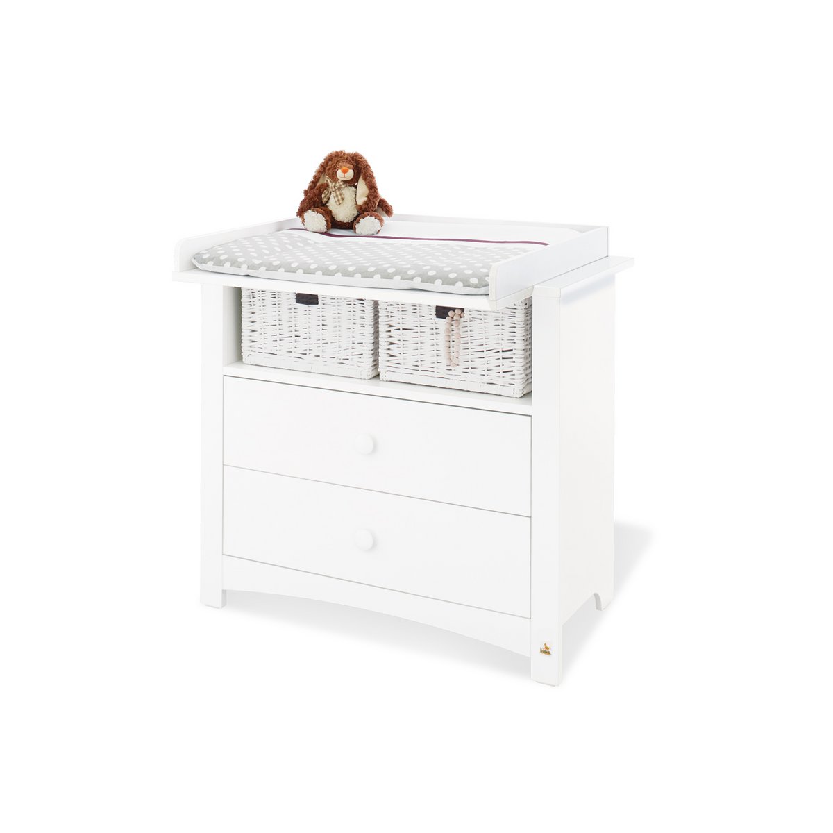 Brede Florentina commode met verschoonopzet en witte opbergmanden