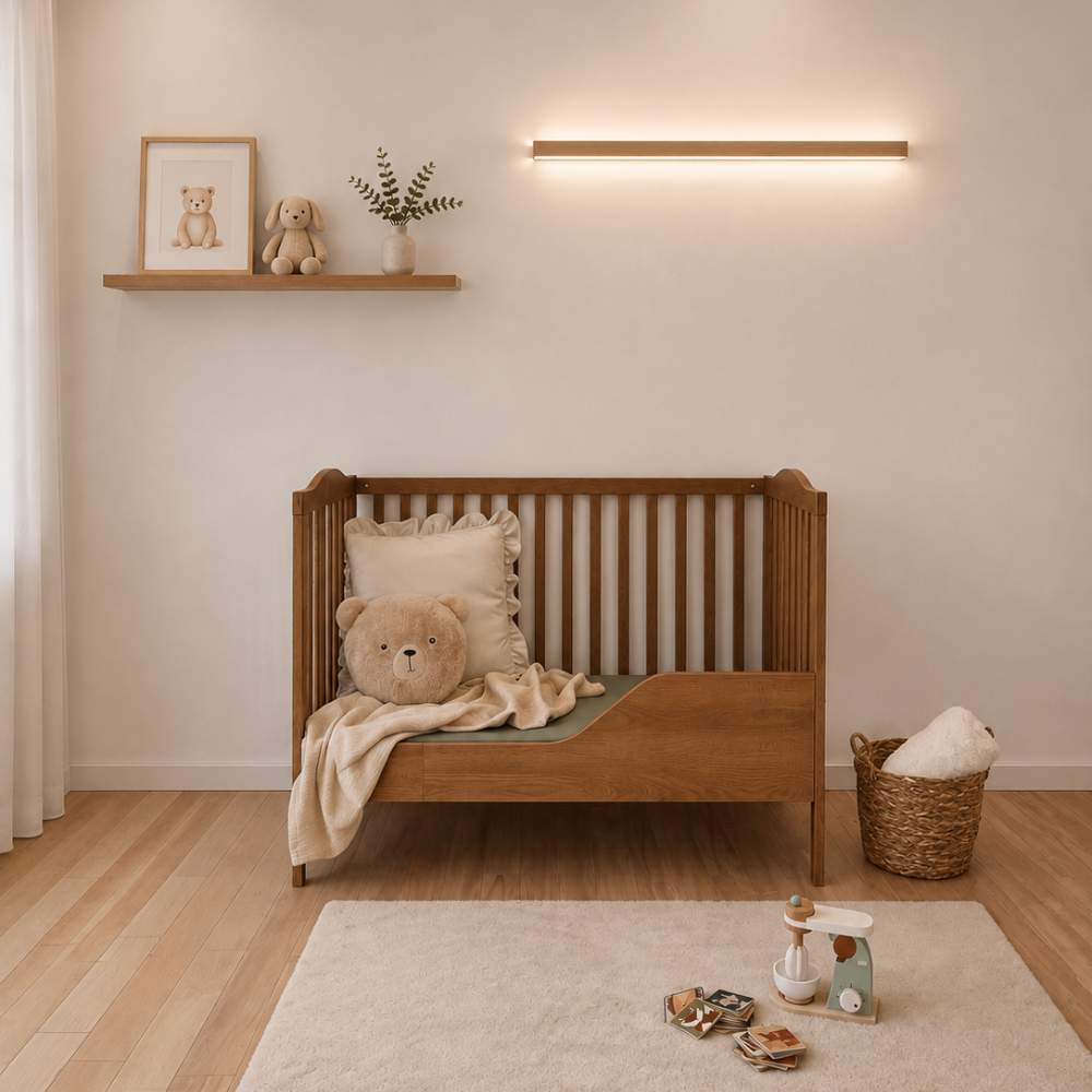 ATB NUBI Babybett 120 × 60 cm mit Sitzbankfunktion – Natur