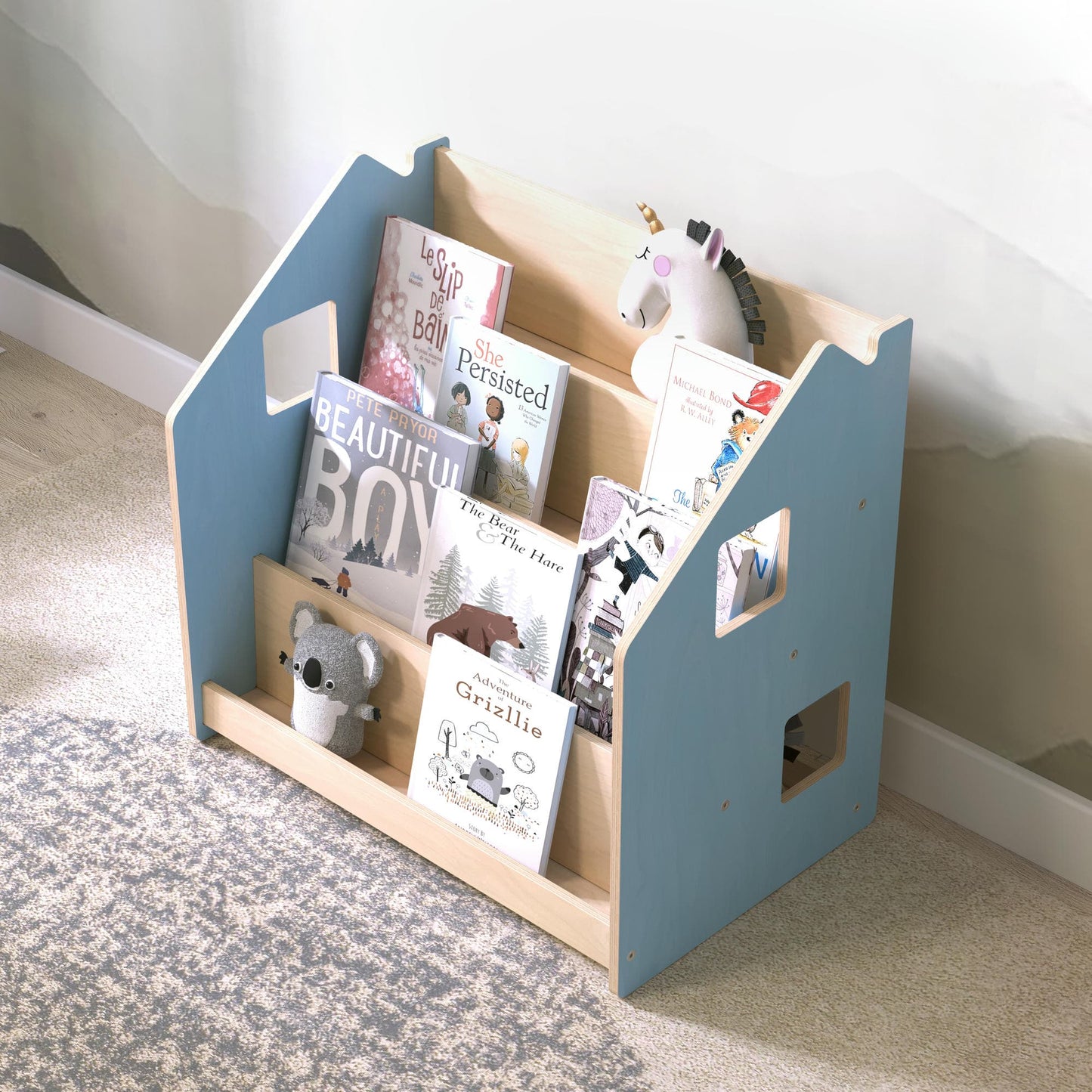 BusyKids Montessori boekenkast – zachtblauw/roze