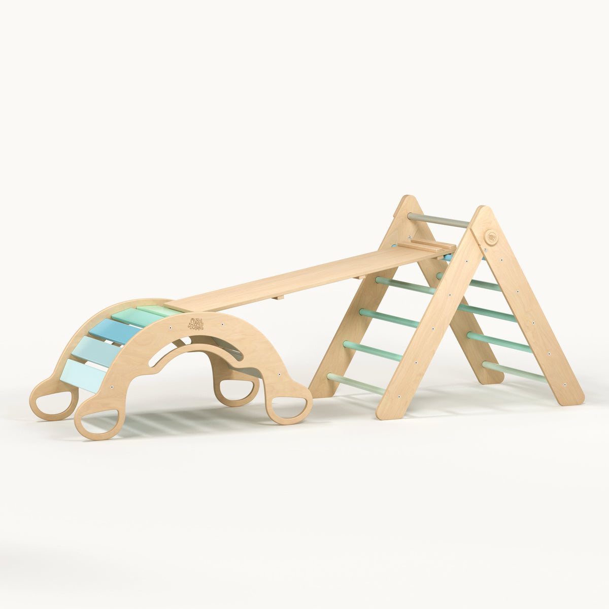 BusyKids Pikler set – driehoek, plank &amp; balanswip – regenboog – productbeeld 20