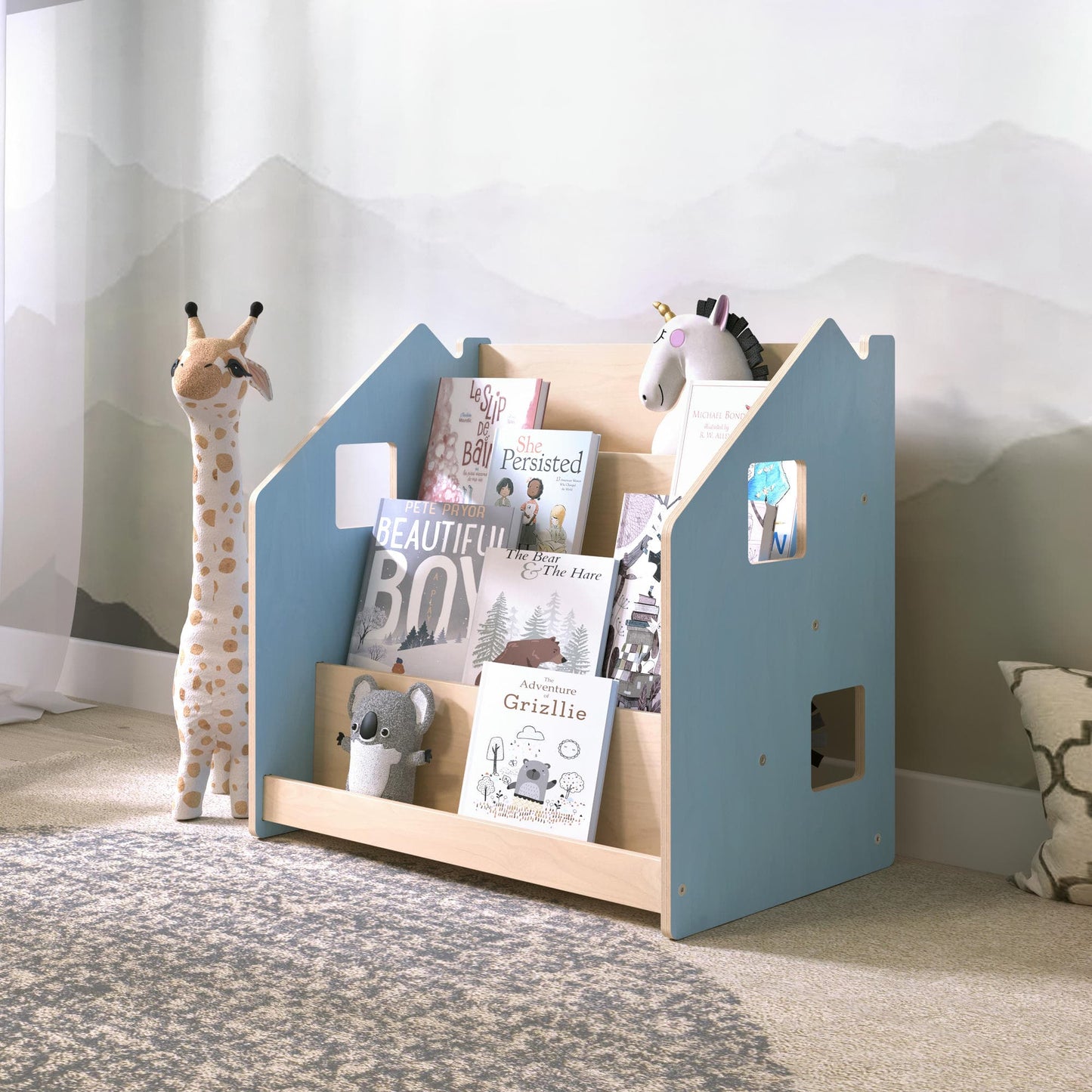 BusyKids Montessori boekenkast – zachtblauw/roze