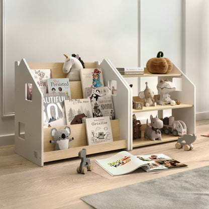 BusyKids boekenkast en speelgoedrek set – wit en grijs