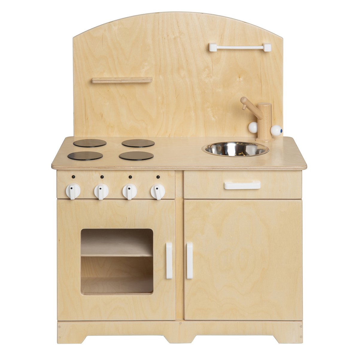 Van Dijk Toys Spielküche aus Holz, natur mit Weiß – Kleinkinderhöhe | kindersicher