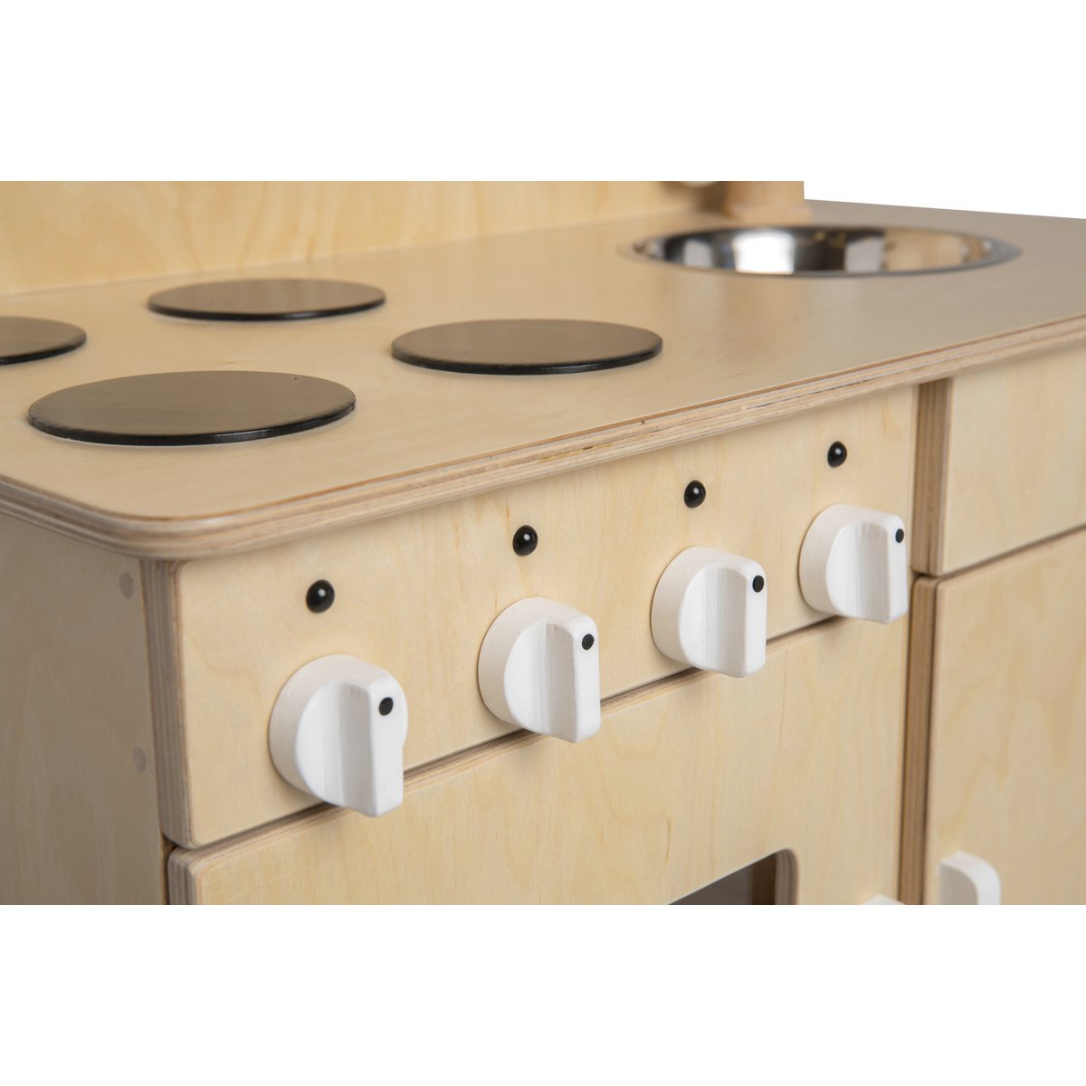 Van Dijk Toys Spielküche aus Holz, natur mit Weiß – Kleinkinderhöhe | kindersicher