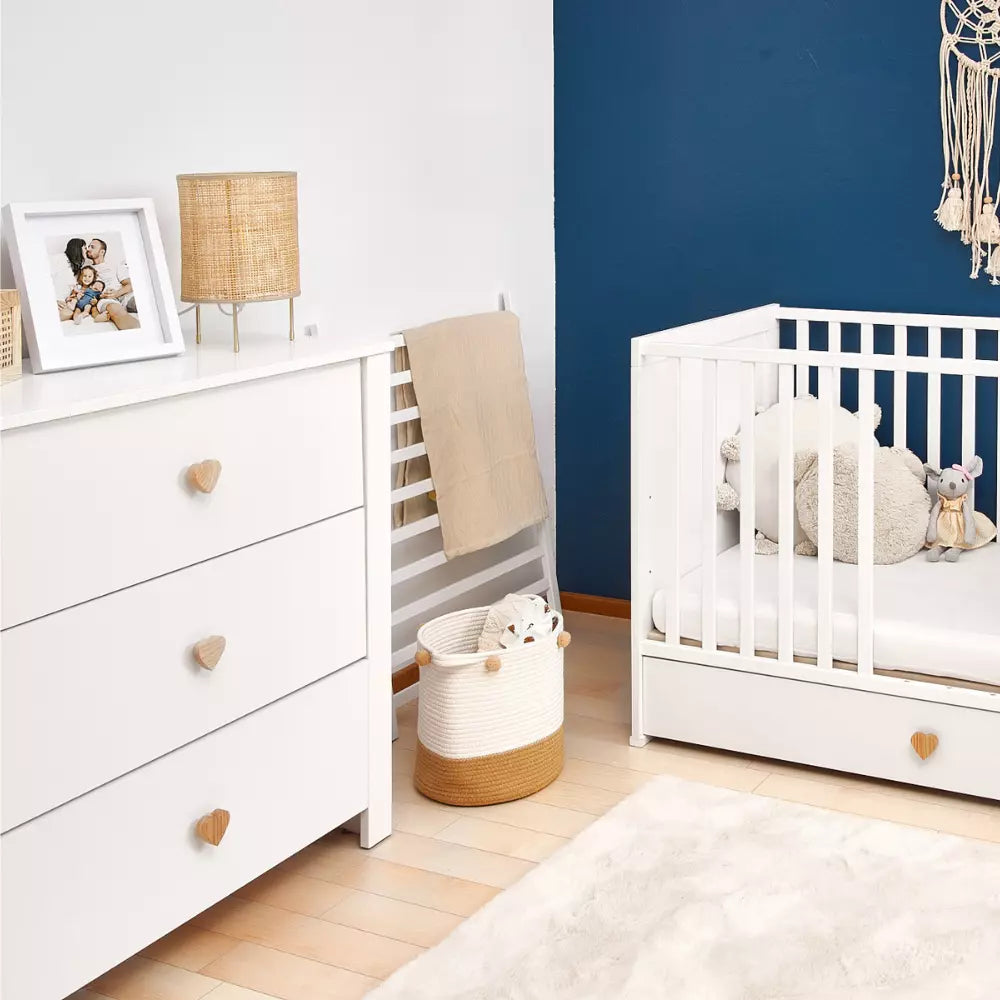 ATB LITTLE HEART Babybett 120 × 60 cm mit Schublade – Weiß – weitere Produktansicht 2