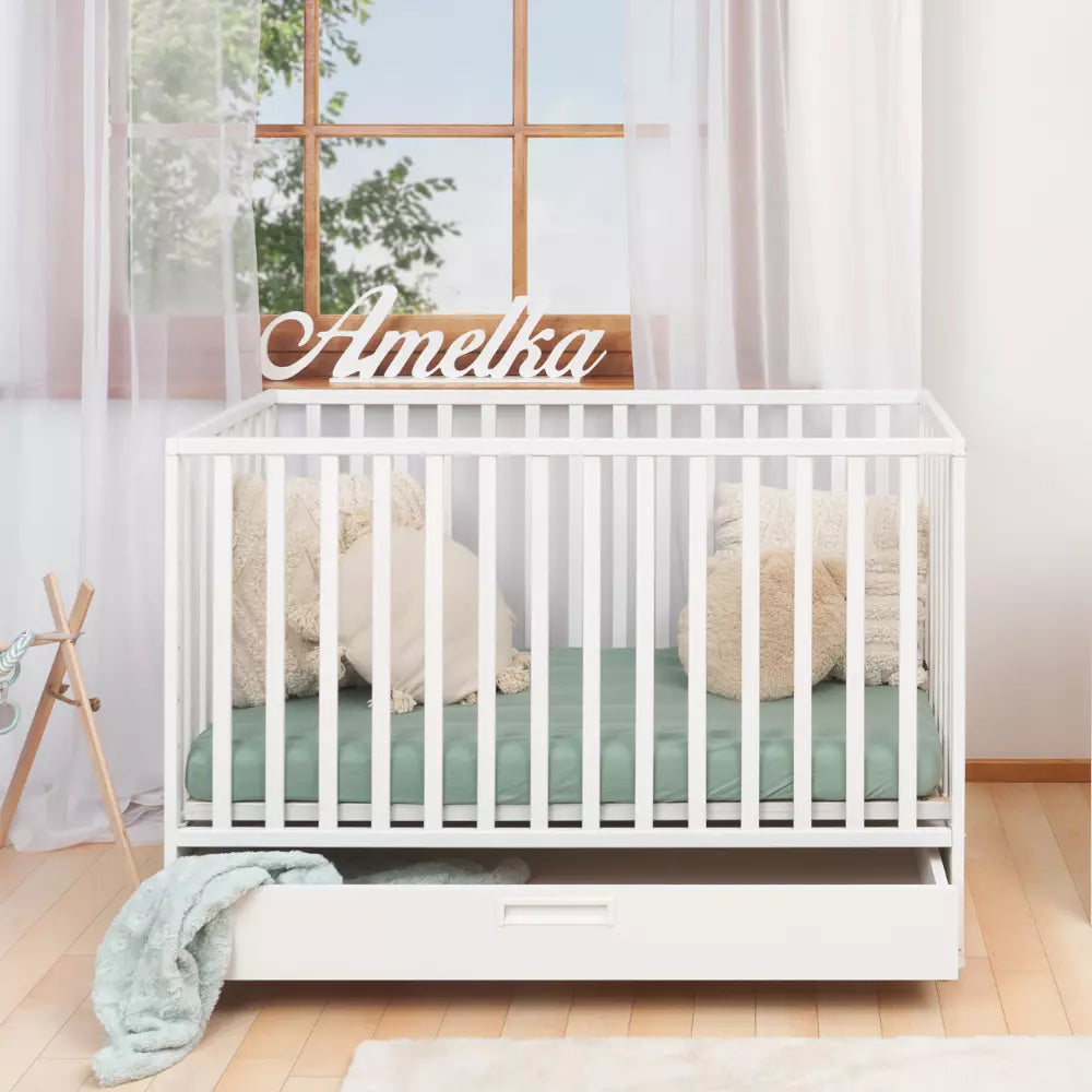 ATB LUX Babybett 120 × 60 cm mit Schublade und Rollen – Weiß