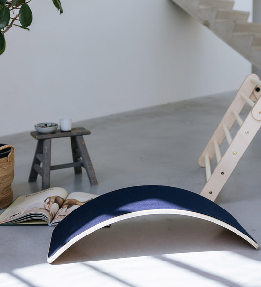 Balance board - wood - with blue felt 