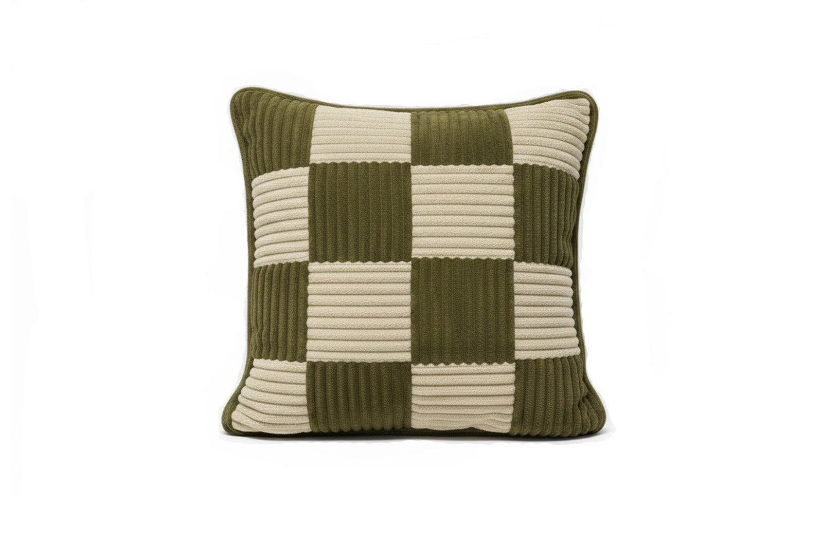 Shappy Check Cushion Dusty Sage Vanilla – geruit ribfluweel kussen
