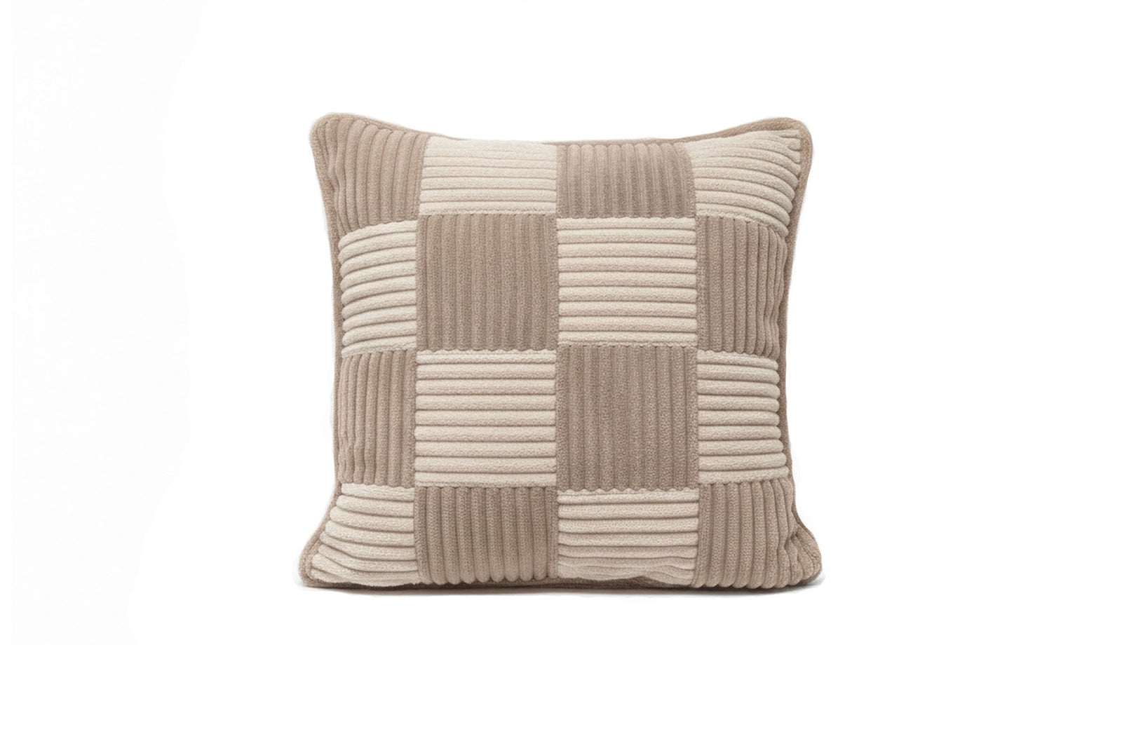 Shappy Check Cushion Mocca Vanilla – geruit ribfluweel kussen