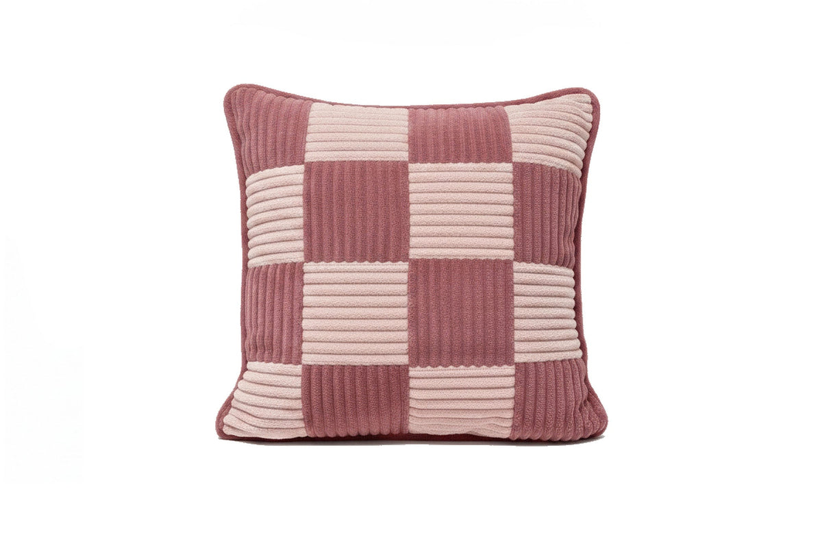 Shappy Check Cushion Rose Candy – geruit ribfluweel kussen