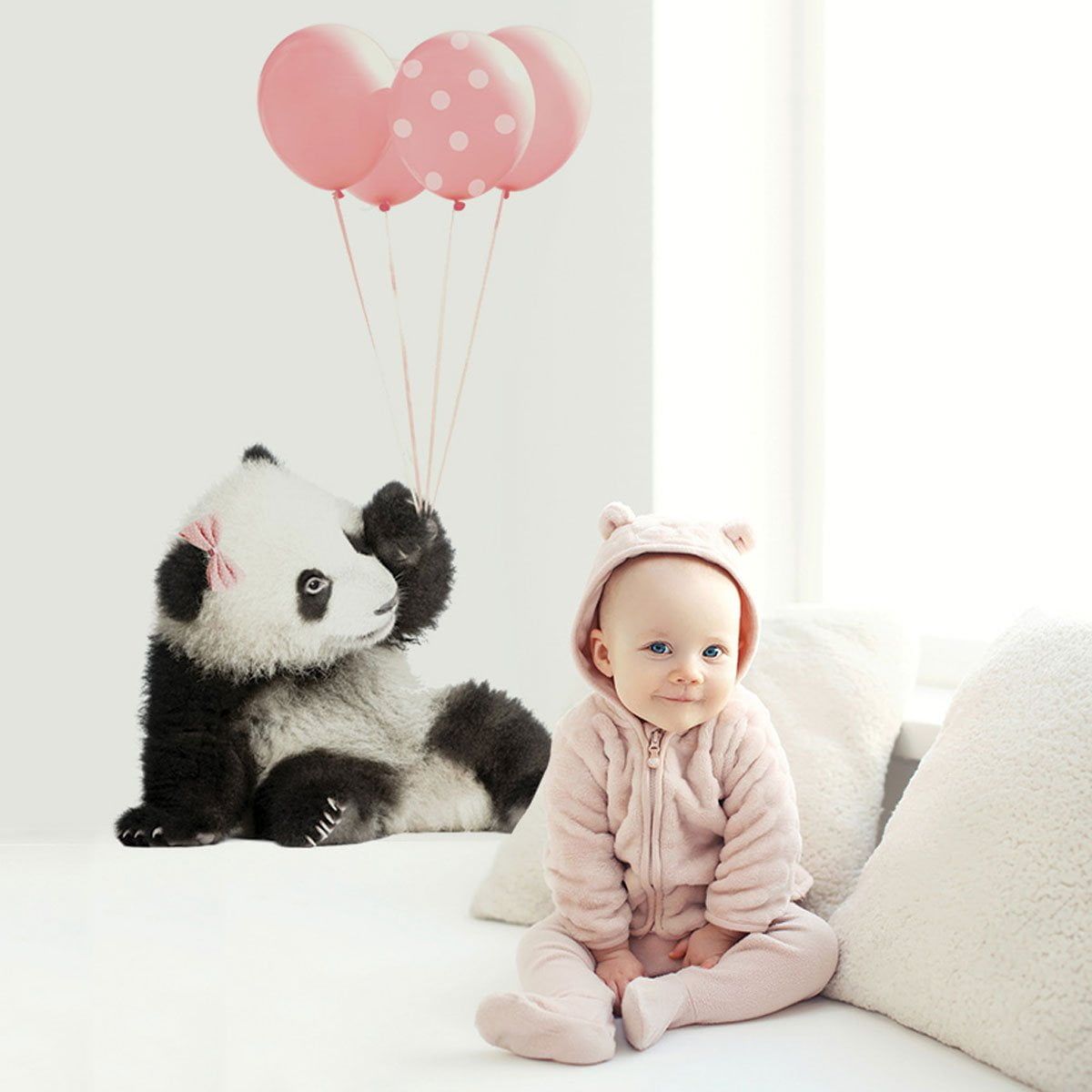 Wandaufkleber „Panda Pink Balloons“