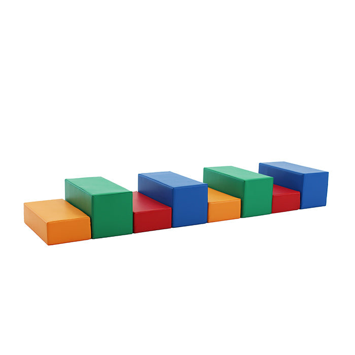 IGLU Soft Play's Soft Foam Building Blocks - Mini Builder in a row on a white background.