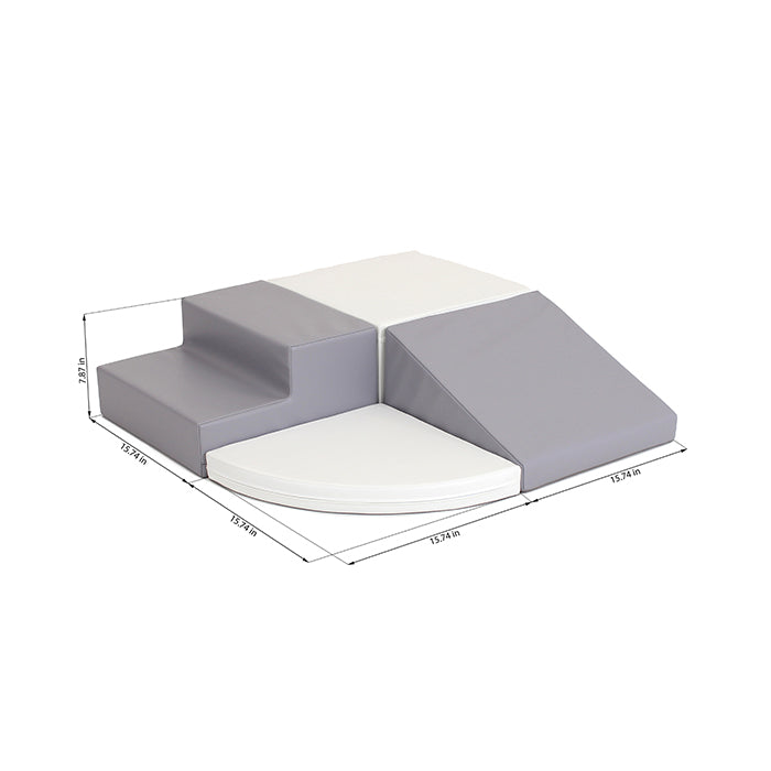 A Montessori-inspired diagram showcasing the dimensions of a Soft Play Set - Corner Crawler table by IGLU Soft Play.