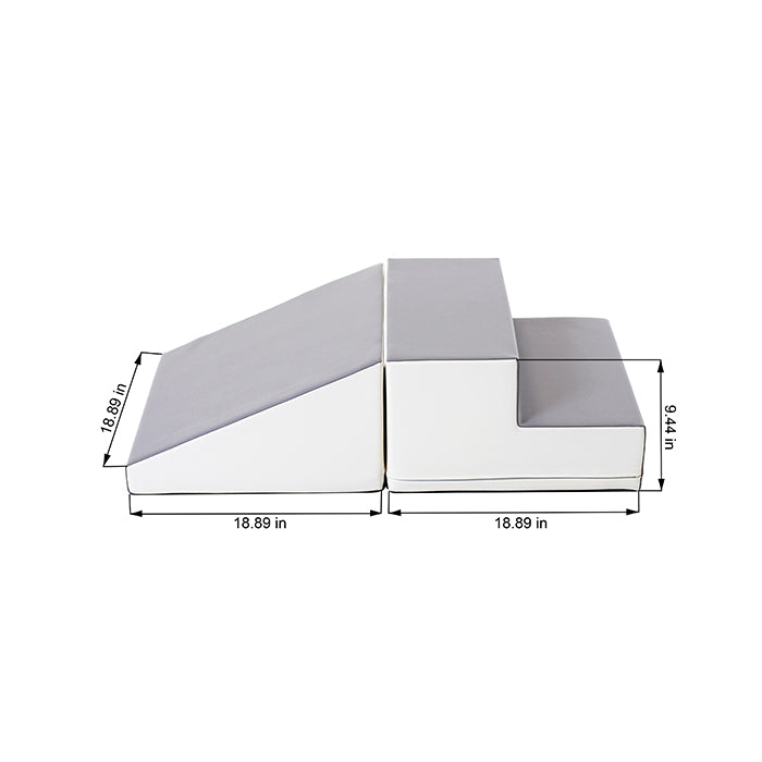 A picture of a white box with measurements on it, showcasing the Soft Play Set - Mini Step and Slide for imaginative play by IGLU Soft Play.