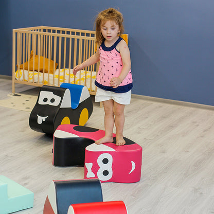 A girl walking on her IGLU car rocker toy