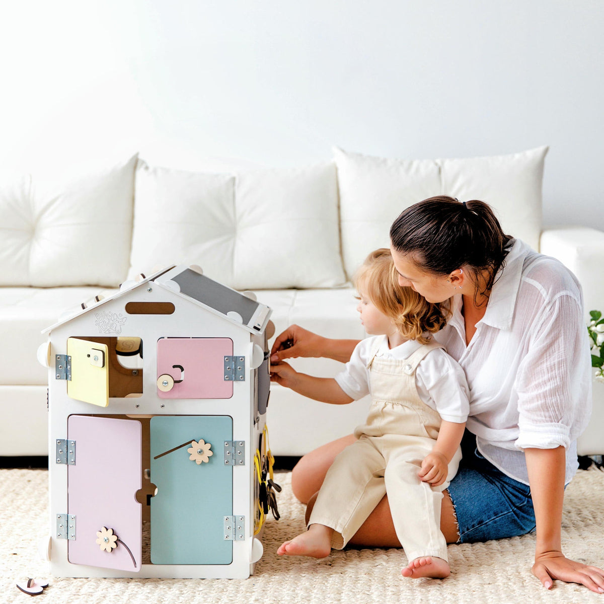 Set - BusyBoard Cottage white/pastel and creative cube