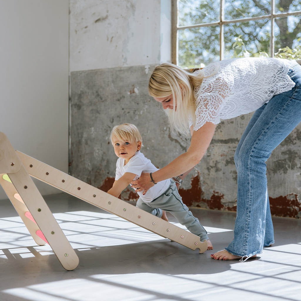 Climbing triangle, climbing cube with ladder and slide/climbing ramp - pastel