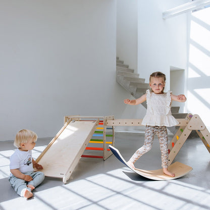 Climbing triangle, climbing cube with ladder and slide/climbing ramp - rainbow