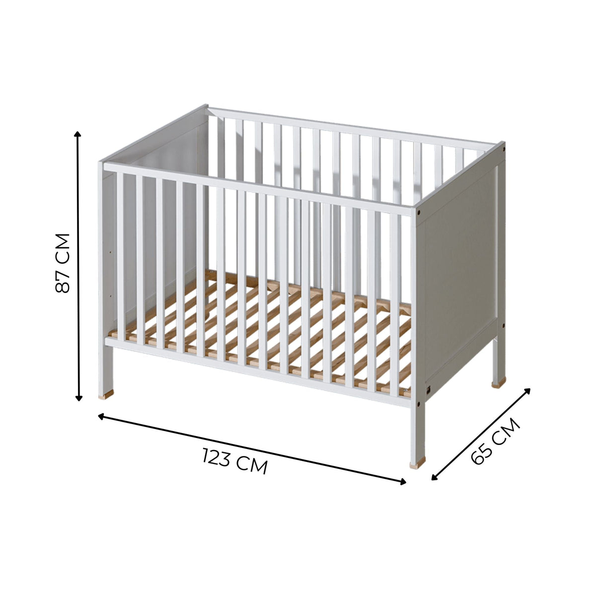 ATB BASIC Babybett 120 × 60 cm mit Schublade – Weiß – weitere Produktansicht 2