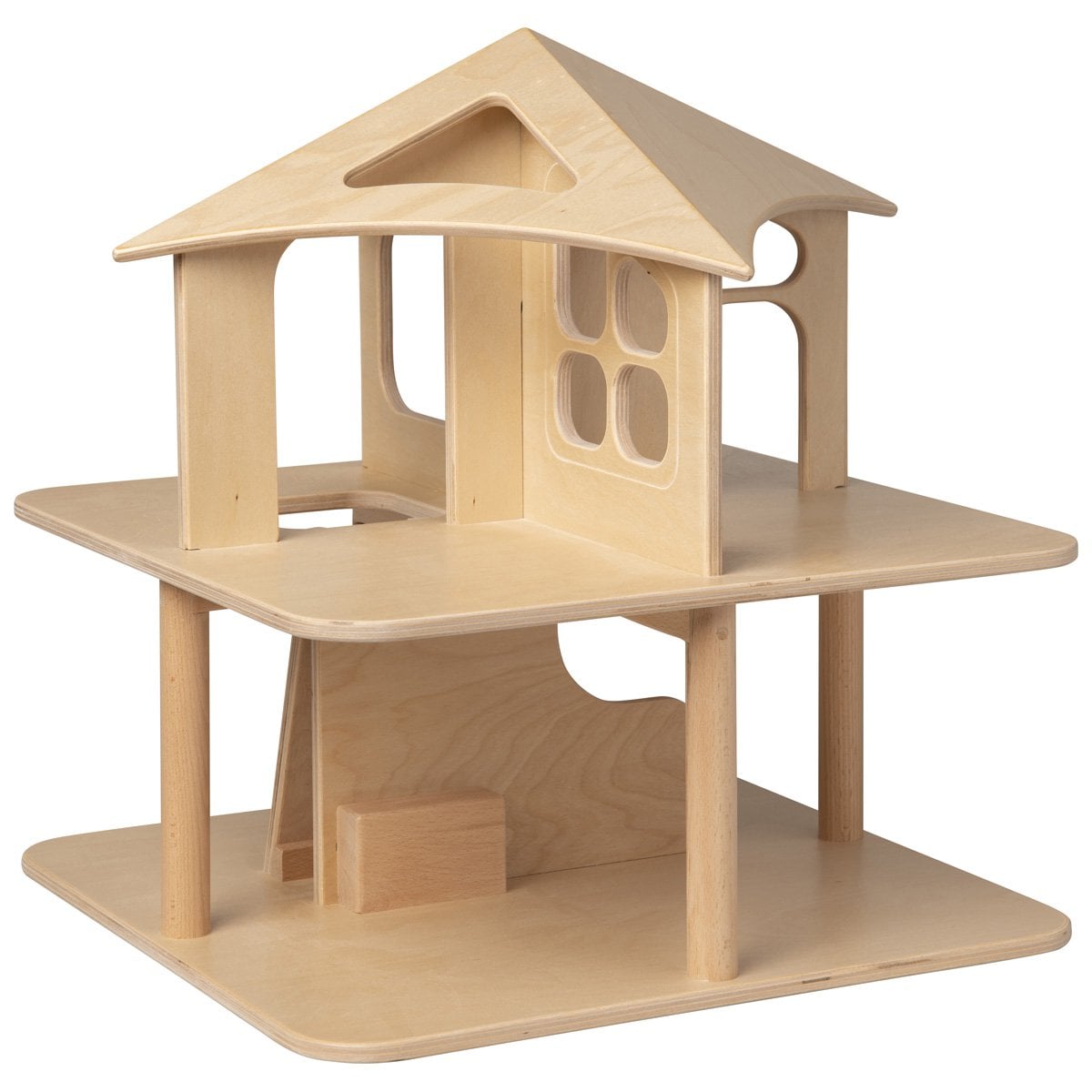 Van Dijk Toys houten speelgoed Poppenhuis open aan 4 zijden-naturel (geschikt voor kinderopvang)