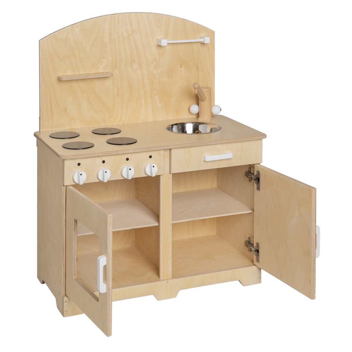 Van Dijk Toys Spielküche aus Holz, natur mit Weiß – Kleinkinderhöhe | kindersicher