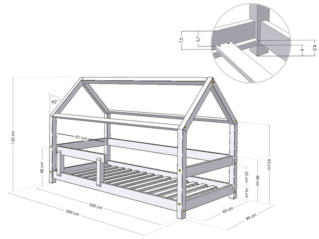 Bedhuisje Tery - houten kinderbed - 90x200 cm