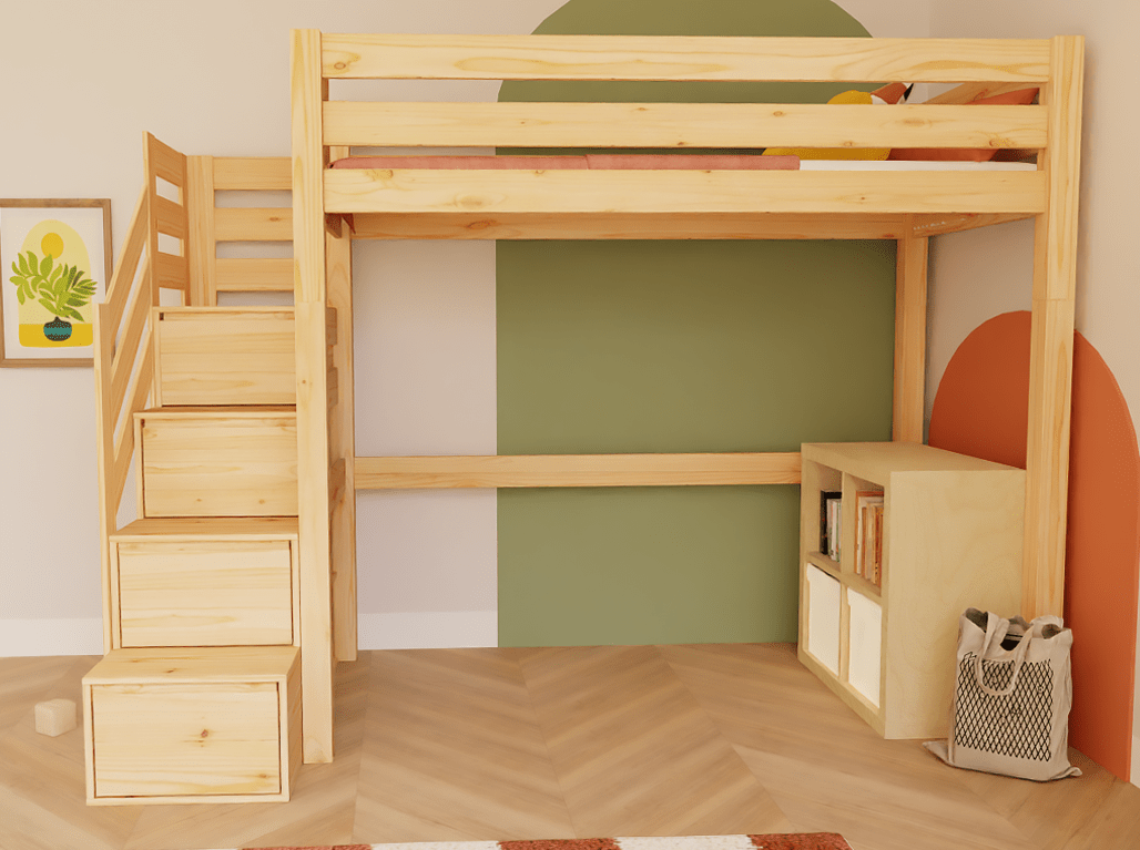 Benlemi MAKALU Hochbett 90 × 200 cm mit Stauraumtreppe