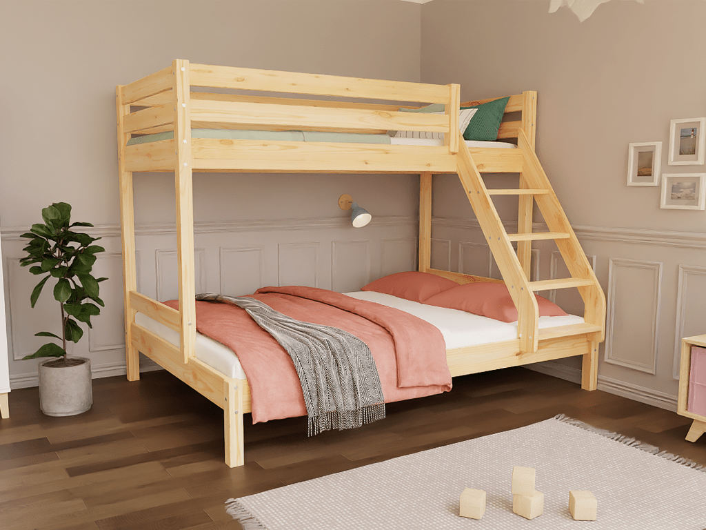 Benlemi Etagenbett ARARAT für 3 Personen mit breitem unterem Bett