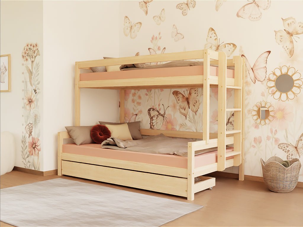 Benlemi LUCKY Etagenbett mit Leiter an der Seite und Bettschublade
