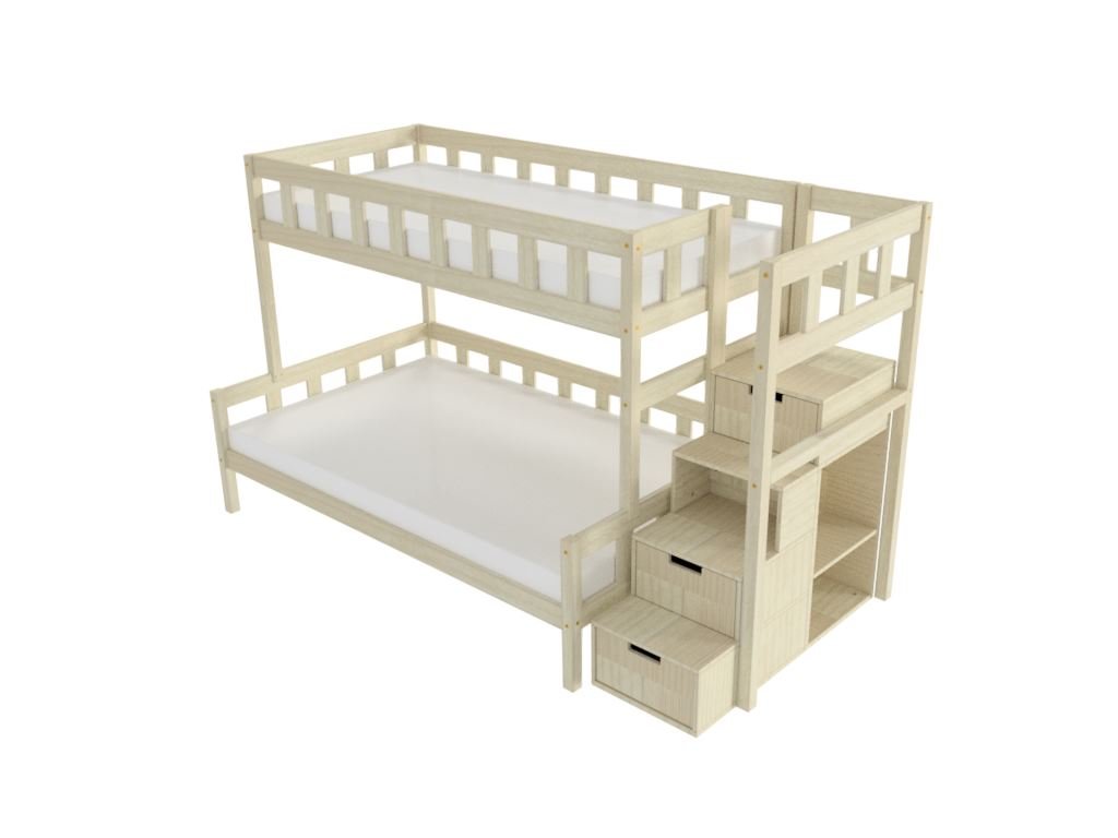 Benlemi Etagenbett PLOTTY — 90×200 / 120×200 mit Stauraumtreppe, Produktfoto