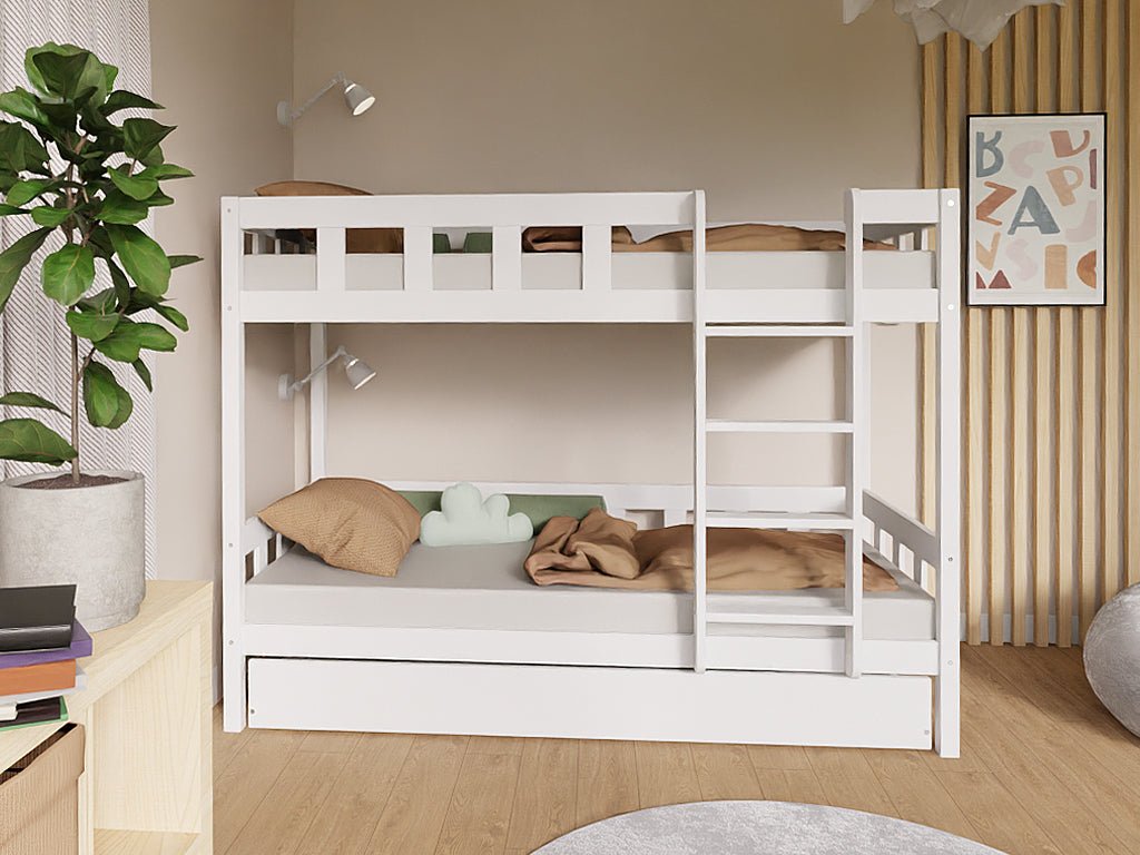 Benlemi PLOTTY Etagenbett 90 × 200 cm mit Leiter, weiße Ausführung