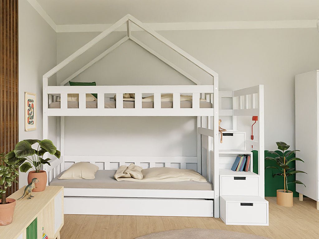 Benlemi Etagenbett PLOTTY — Hausform mit Stauraumtreppe 90×200, weitere Ansicht