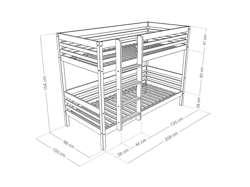 Maße Benlemi TULY Etagenbett mit Leiter 90 × 200 cm