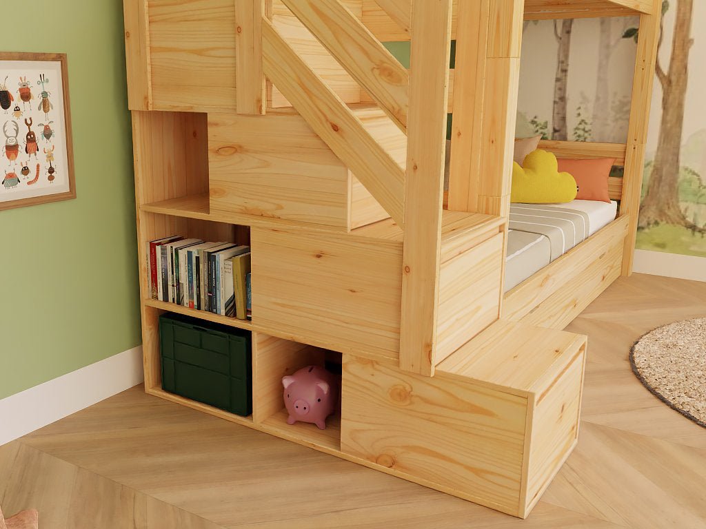Huisbed Alpy stapelbed - trap zijkant met opbergruimte - 