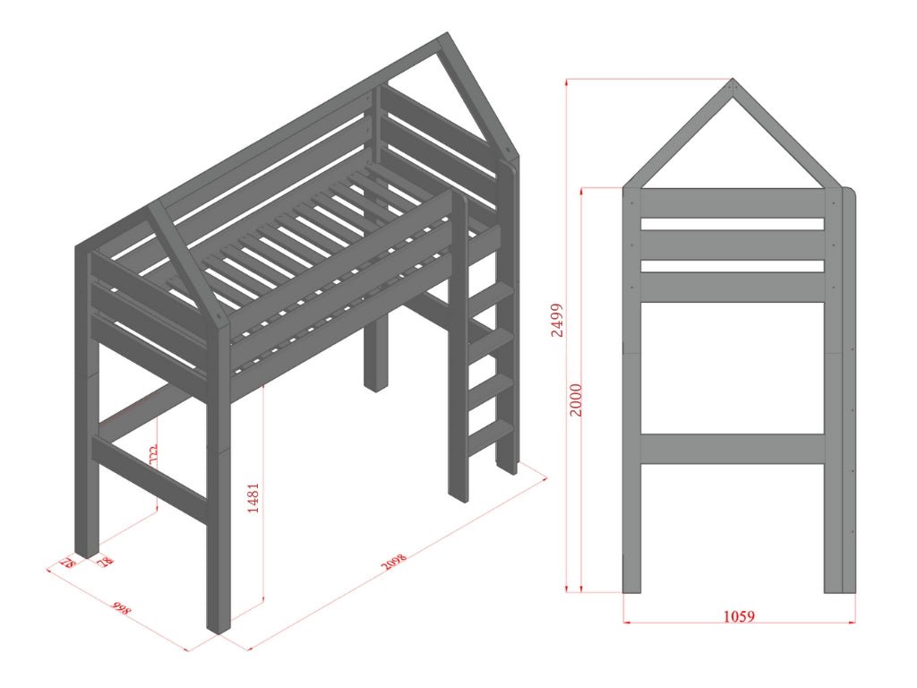 Huisbed Manaslu - hoogslaper met ladder - 