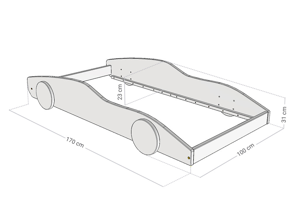 Benlemi Autobed DRIFTY — sportwagen maattekening 80 × 160 cm