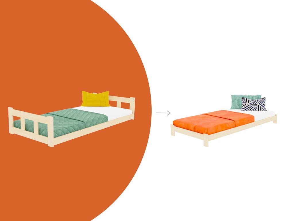Montessori bed FENCE van massief hout met twee hoofdborden, 90x200