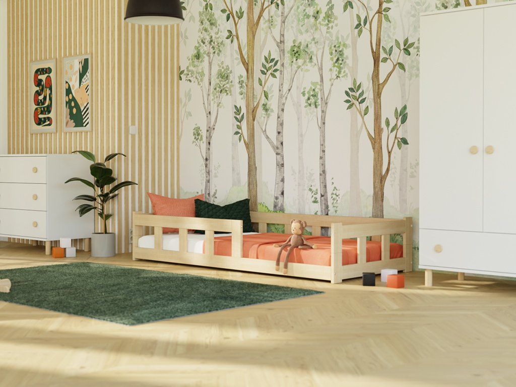 Benlemi FENCE vloerbed voor peuters met twee bedranden in de kinderkamer