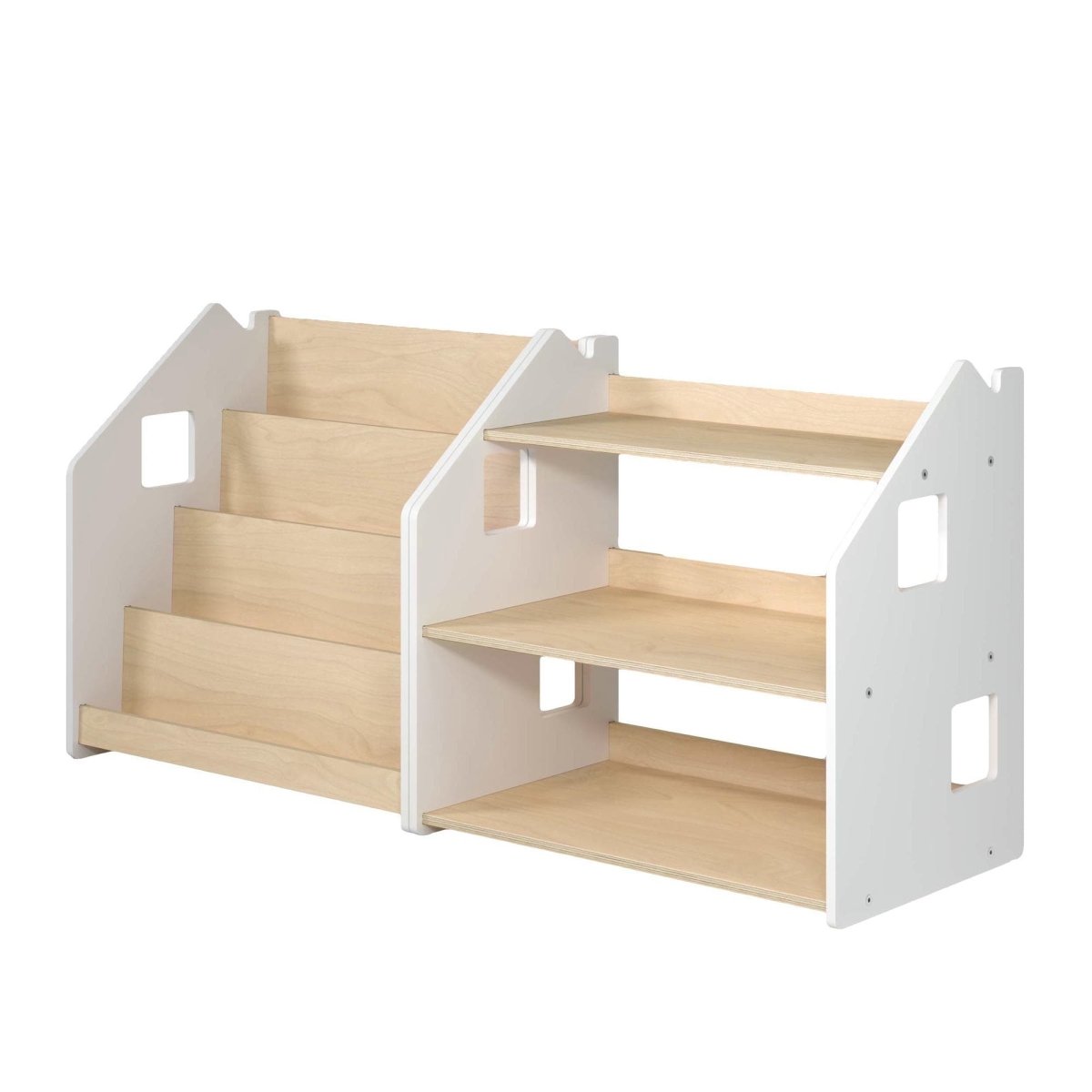 BusyKids Set aus Bücherregal und Spielzeugregal – Weiß