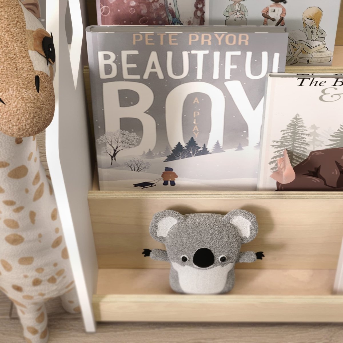 BusyKids Set aus Bücherregal und Spielzeugregal – Weiß und Grau
