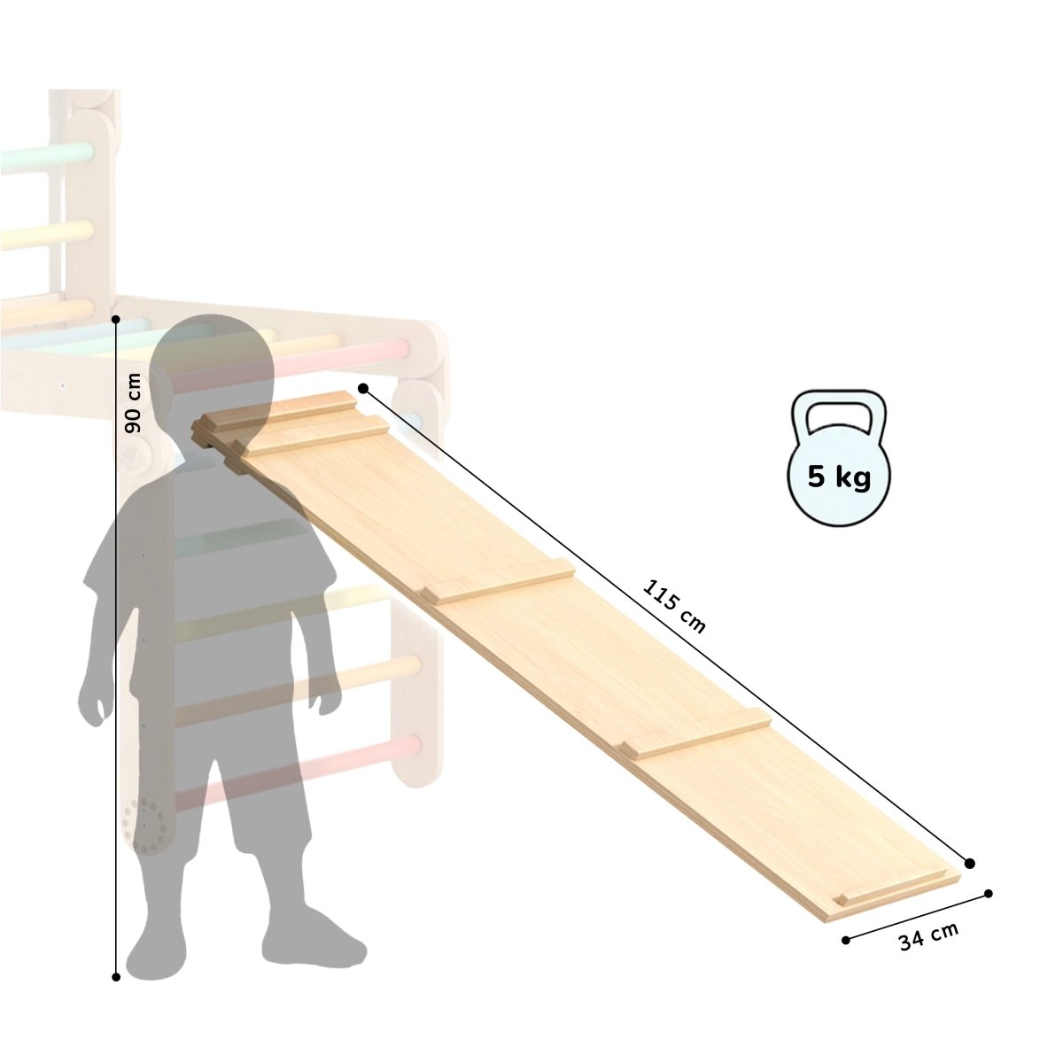 Rutsch- und Kletterbrett aus Holz für ein Pikler-Kletterdreieck