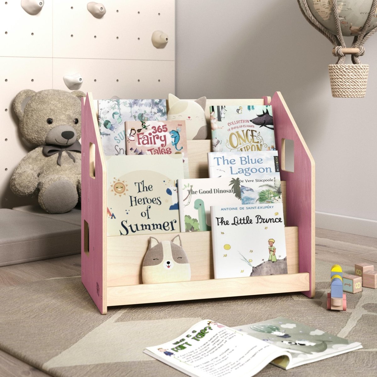 BusyKids Montessori-Bücherregal – Zartblau/Rosa