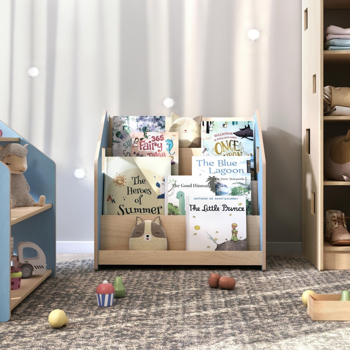 BusyKids Montessori-Bücherregal – Zartblau/Rosa