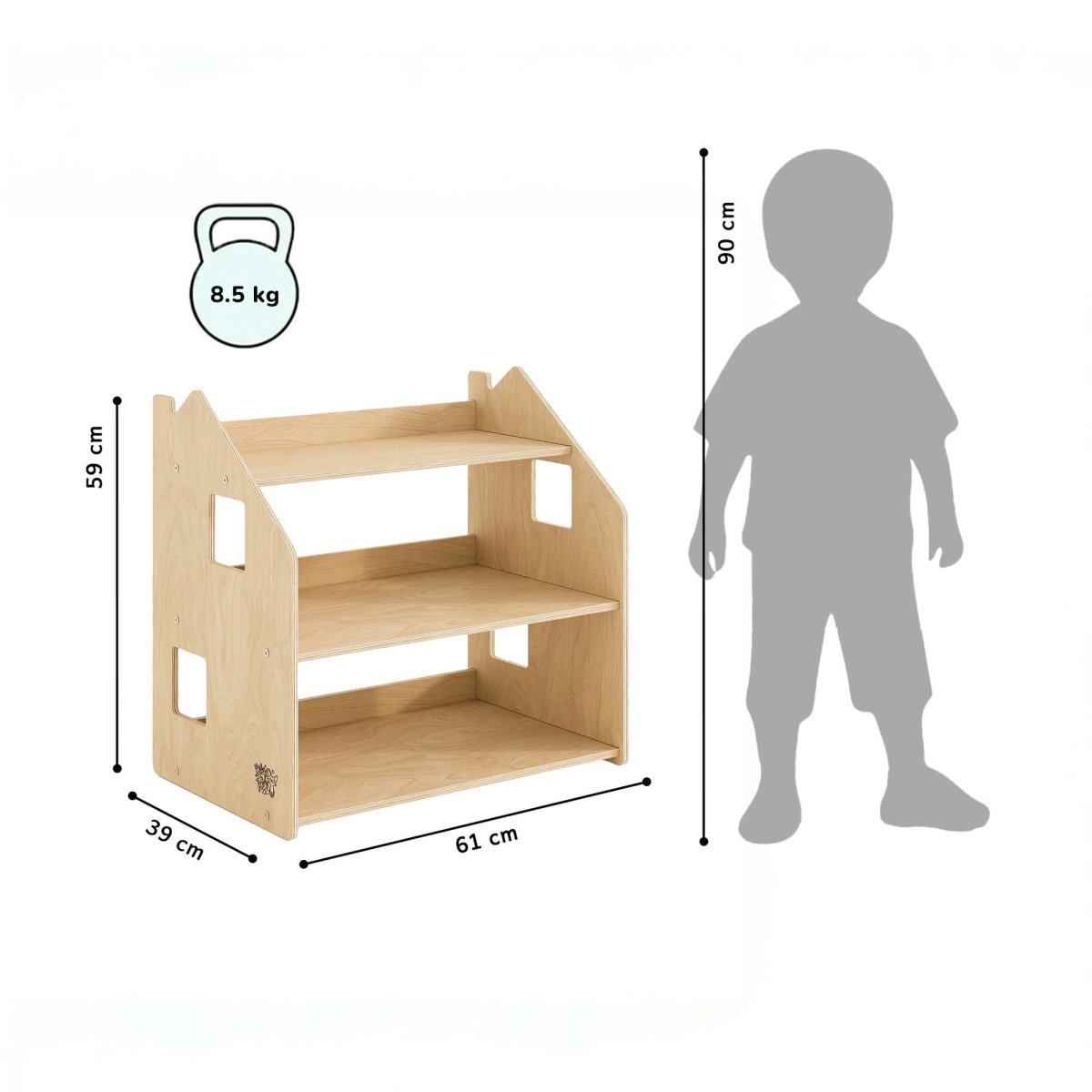 Maßbild BusyKids Spielzeugregal – Natur: 61 × 39 × 59 cm