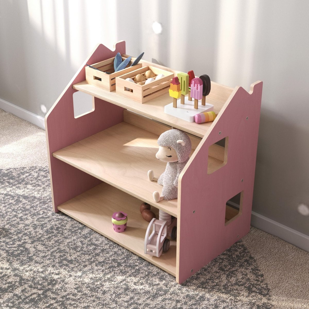 BusyKids Spielzeugregal – Zartblau/Rosa