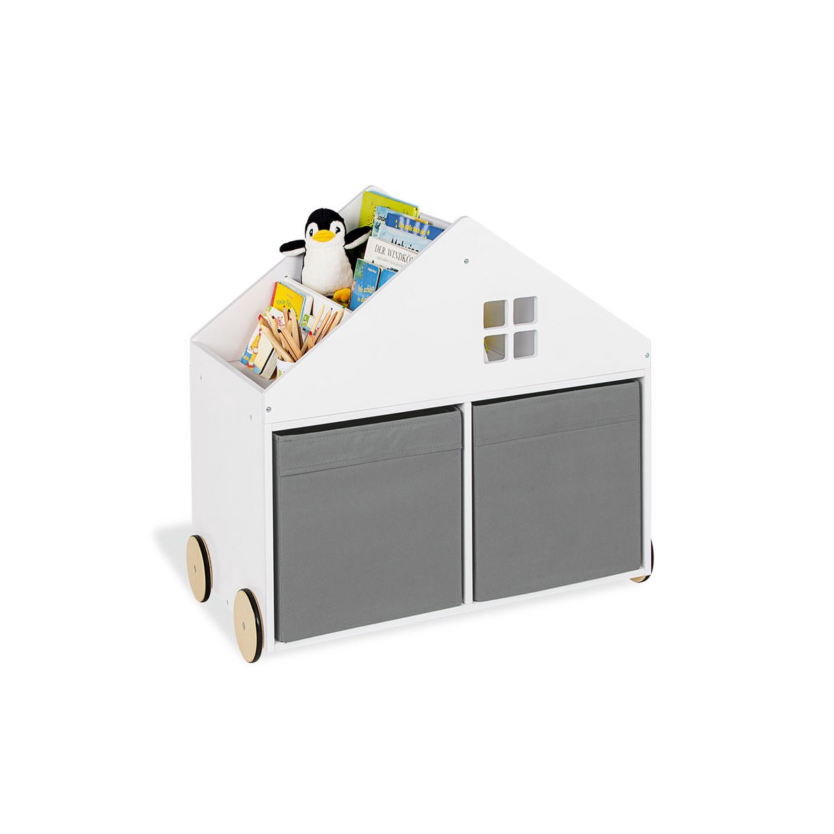 Kinderbücherregal auf Rädern „HUS“, weiß