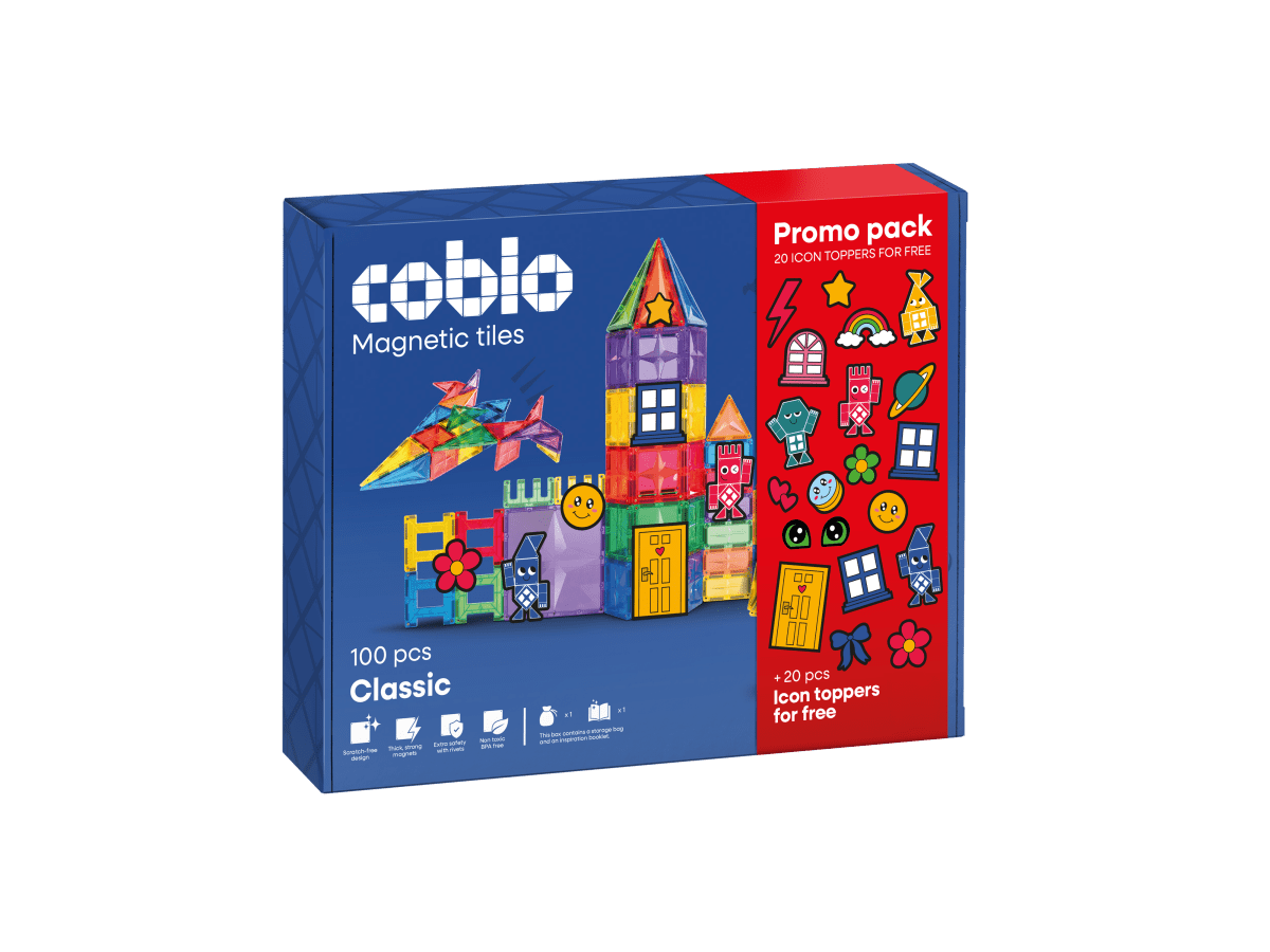 Coblo Classic Promopack – 100 Fliesen + 20 Icon Toppers gratis, Verpackung