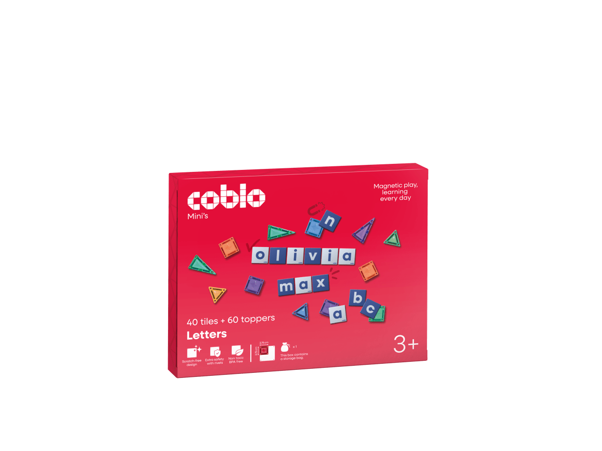 Coblo Mini-Magnetfliesen + Letter Toppers – 40 Fliesen + 60 Toppers, Verpackung